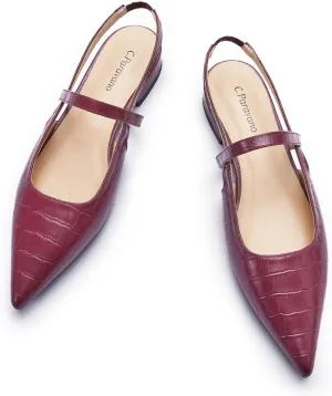 C.Paravano Women's Slingback Flats & Heels - Pointed Toe, Ankle Strap, Comfortable Leather Dress Shoes