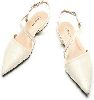 C.Paravano Women's Slingback Flats with S-Curve Strap - Crocodile-Embossed Pointed Toe Slip-On Shoes | Adjustable Back Comfortable Flat Sandals