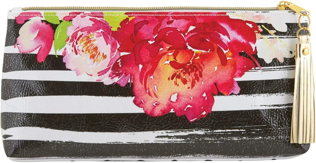 Creative Brands Lili   Delilah Oil Cloth Bag, 10" W x 5" H x 2" D, Black Stripes Roses