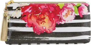 Creative Brands Lili   Delilah Oil Cloth Bag, 10" W x 5" H x 2" D, Black Stripes Roses