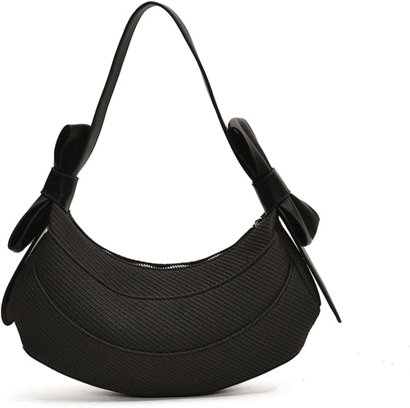 Crescent Shoulder Bag for Women- Cute Hobo Purse, Lightweight PU Y2K Handbag with Bow Straps for Summer Everyday
