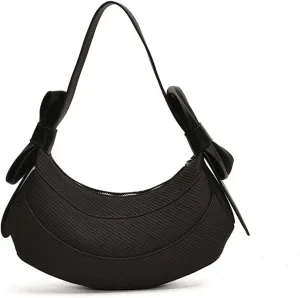 Crescent Shoulder Bag for Women- Cute Hobo Purse, Lightweight PU Y2K Handbag with Bow Straps for Summer Everyday