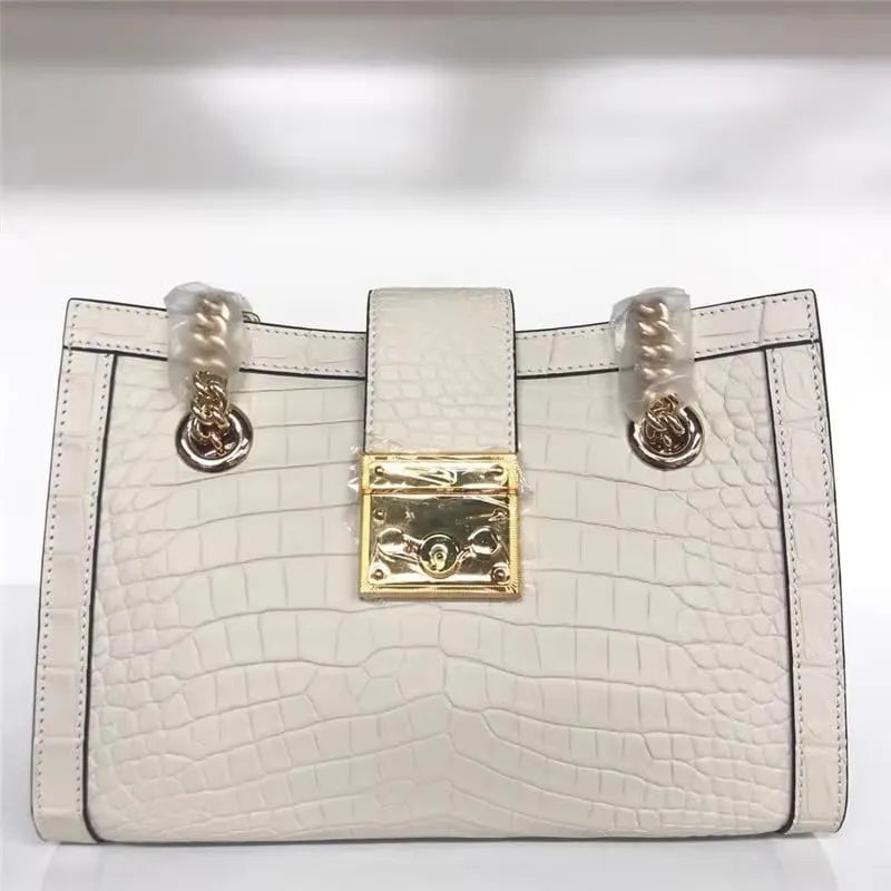 Crocodile Belly Skin Lady Gold Chain Purse Women's Flap Bag Genuine Real Alligator Leather Female Single Shoulder Bag