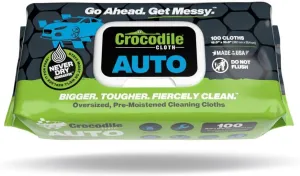 Crocodile Cloth Auto Cleaning Wipes - Car Engine Degreaser, Body Detailing, Tires Cloth Wipes - Cut Through Grease, Oil, and Adhesives on Hands, Tools, Parts, and More - 100 Giant Disposable Wipes