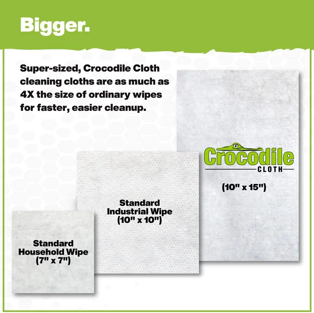 Crocodile Cloth Industrial Hand & Tool Cleaning Wipes - Heavy-Duty 10" x 15" Size Multi-Surface Cleaning Wipes, 100 Count Per Package. Water Based Solution with Extreme Cleaning Power. Safe on Skin.