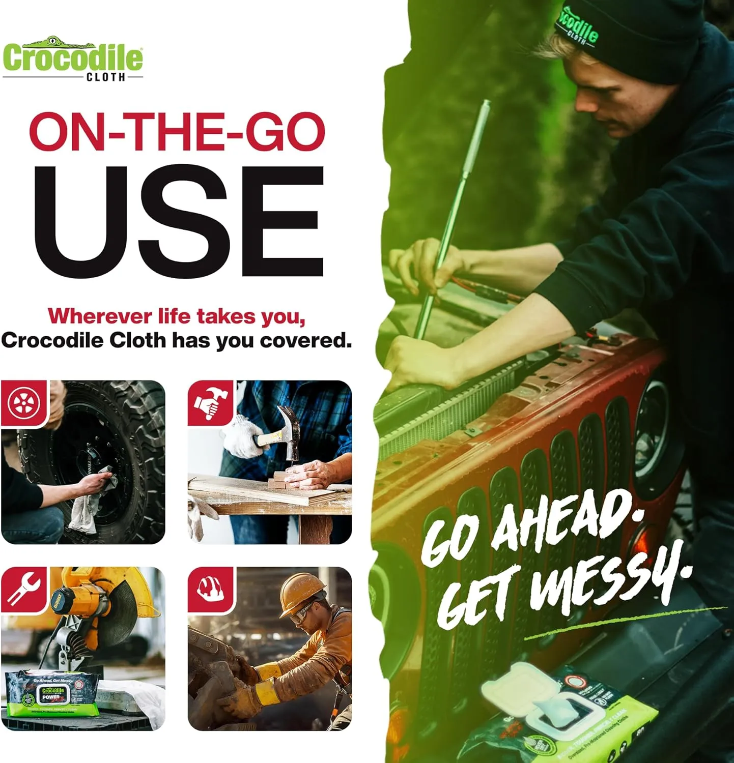 Crocodile Cloth PowerScrub - 80 Dual Surfaced Cloths, 10in X 15in. Large, Moist, Absorbent and Disposable Cleaning Cloths. Safe on Skin and Multiple Surfaces. (6500-080)