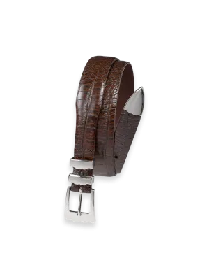 Crocodile Embossed with Metal Keeper & Tip Belt - Cognac