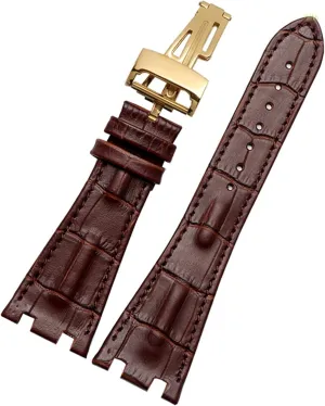 Crocodile Leather Folding Buckle 28mm Watchband for AP 15703 26470SO Royal Oak Offshore Men Crocodile Sports Watch Strap (Color : 25-12mm, Size : 28mm)