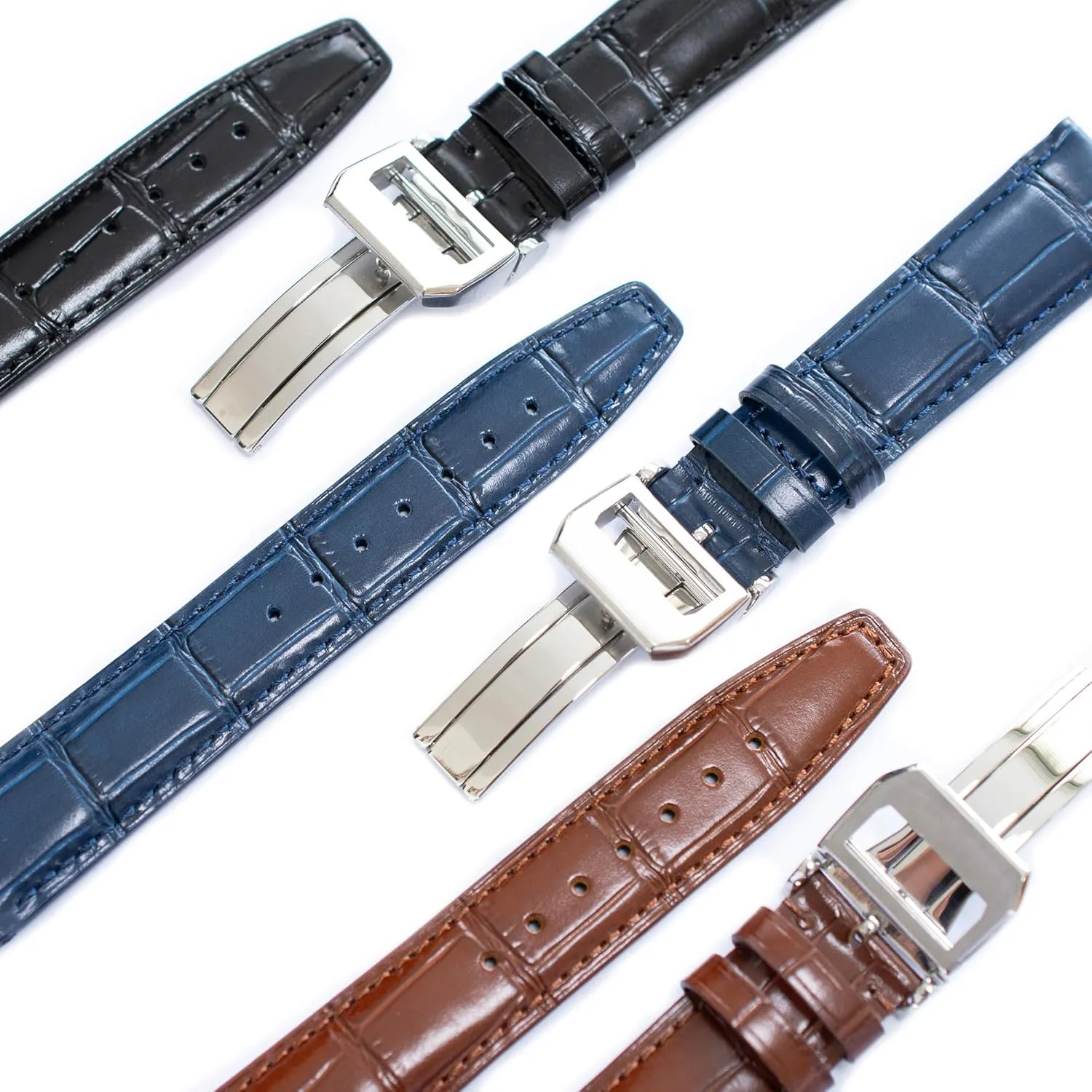 Crocodile Leather Straps For IWC Portuguese Watches, Croco Watch Band With Deployment Clasp For IWC Portofino Watches