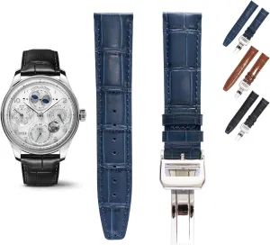 Crocodile Leather Straps For IWC Portuguese Watches, Croco Watch Band With Deployment Clasp For IWC Portofino Watches