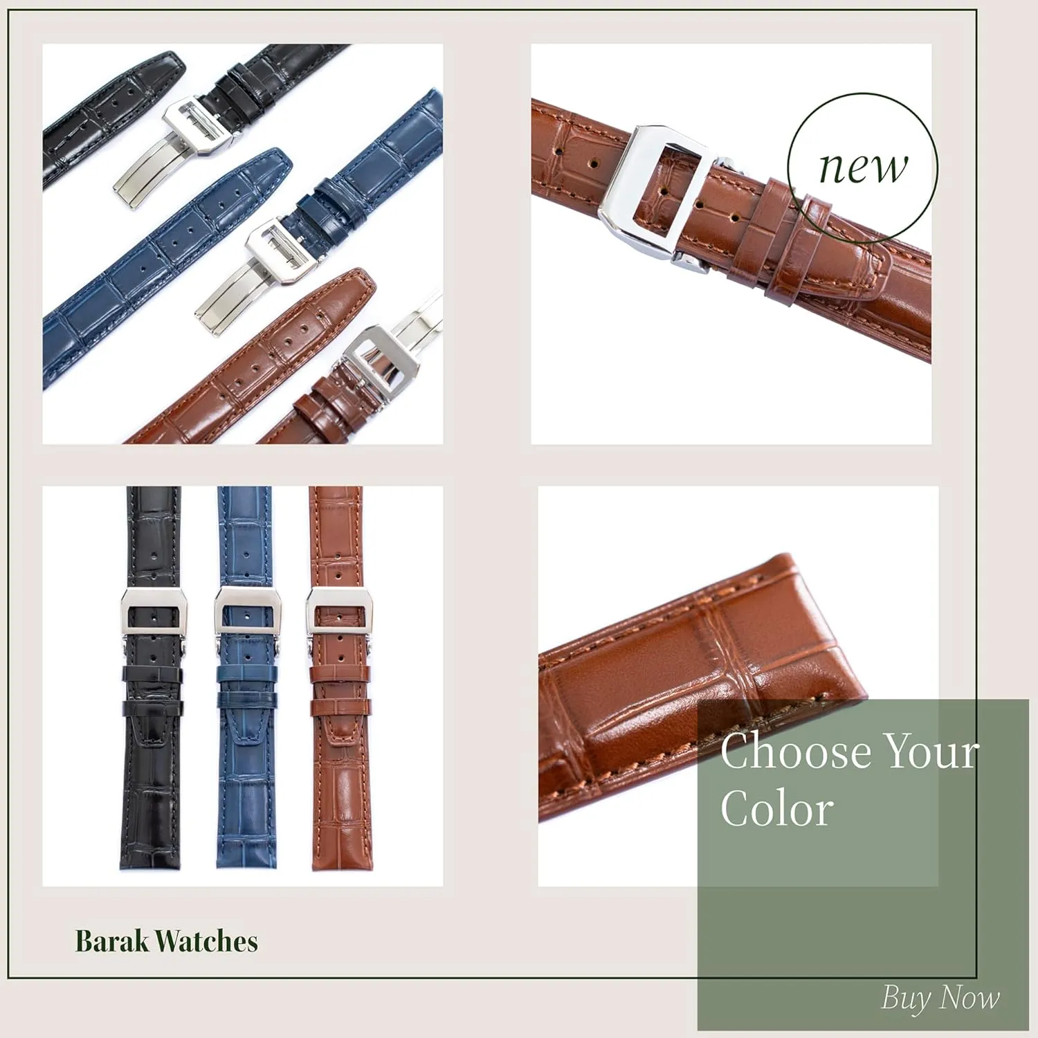 Crocodile Leather Straps For IWC Portuguese Watches, Croco Watch Band With Deployment Clasp For IWC Portofino Watches