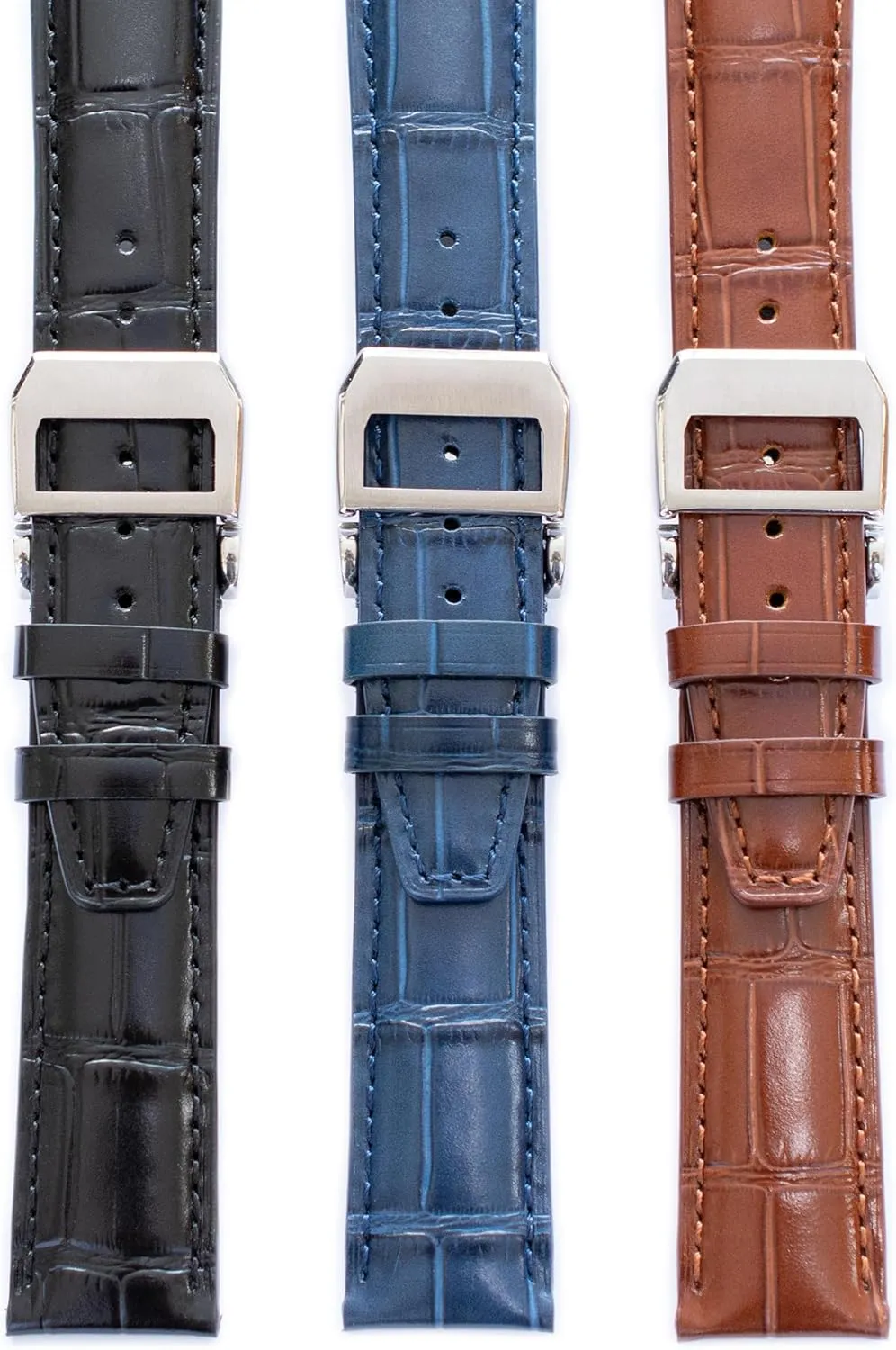 Crocodile Leather Straps For IWC Portuguese Watches, Croco Watch Band With Deployment Clasp For IWC Portofino Watches