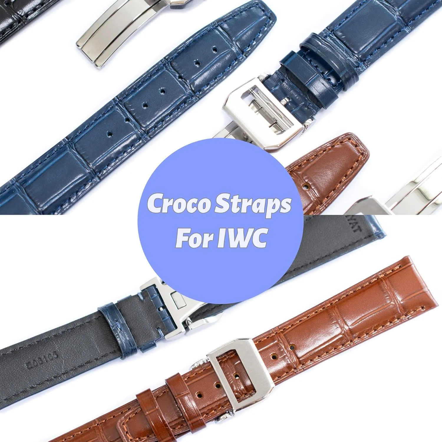Crocodile Leather Straps For IWC Portuguese Watches, Croco Watch Band With Deployment Clasp For IWC Portofino Watches
