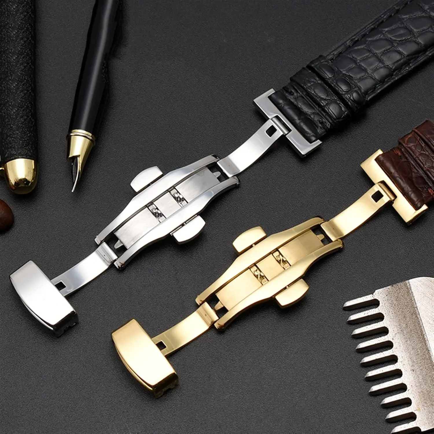 Crocodile leather watchband for any brand wristband 12 13 14 15mm straps with folding clasp