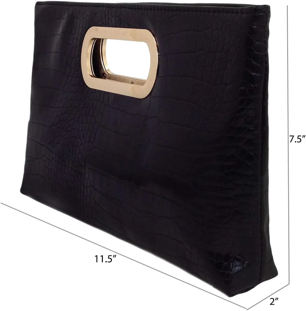 Crocodile Synthetic Leather Top Handle Clutch