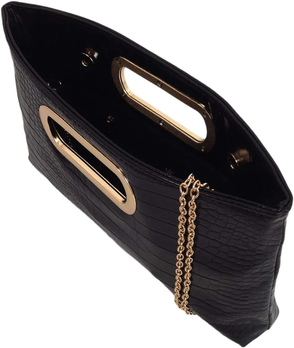 Crocodile Synthetic Leather Top Handle Clutch
