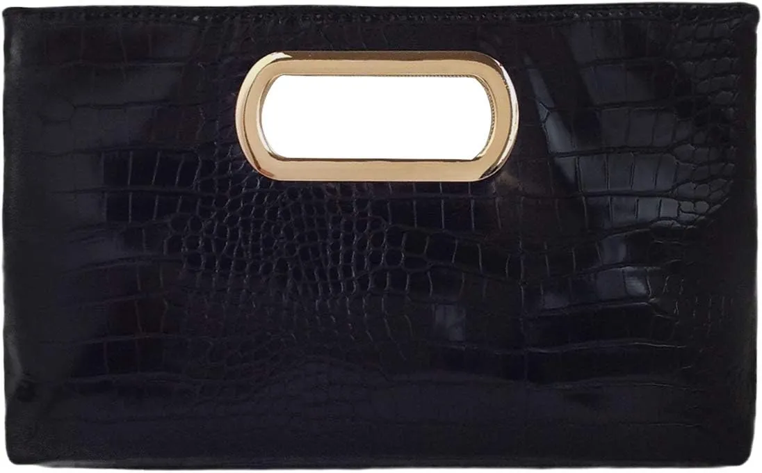 Crocodile Synthetic Leather Top Handle Clutch