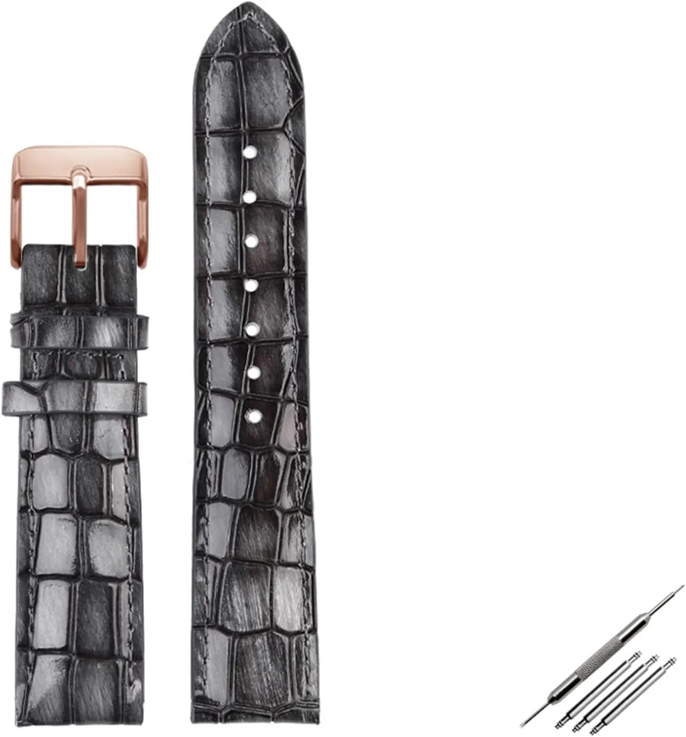 Crocodile Texture Calfskin Leather Watch Strap18mm 20mm 22mm Watchband for Men Women Watch Band Solid Buckle (Color : Grey Rose Gold, Size : 20mm)