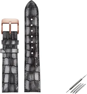 Crocodile Texture Calfskin Leather Watch Strap18mm 20mm 22mm Watchband for Men Women Watch Band Solid Buckle (Color : Grey Rose Gold, Size : 20mm)