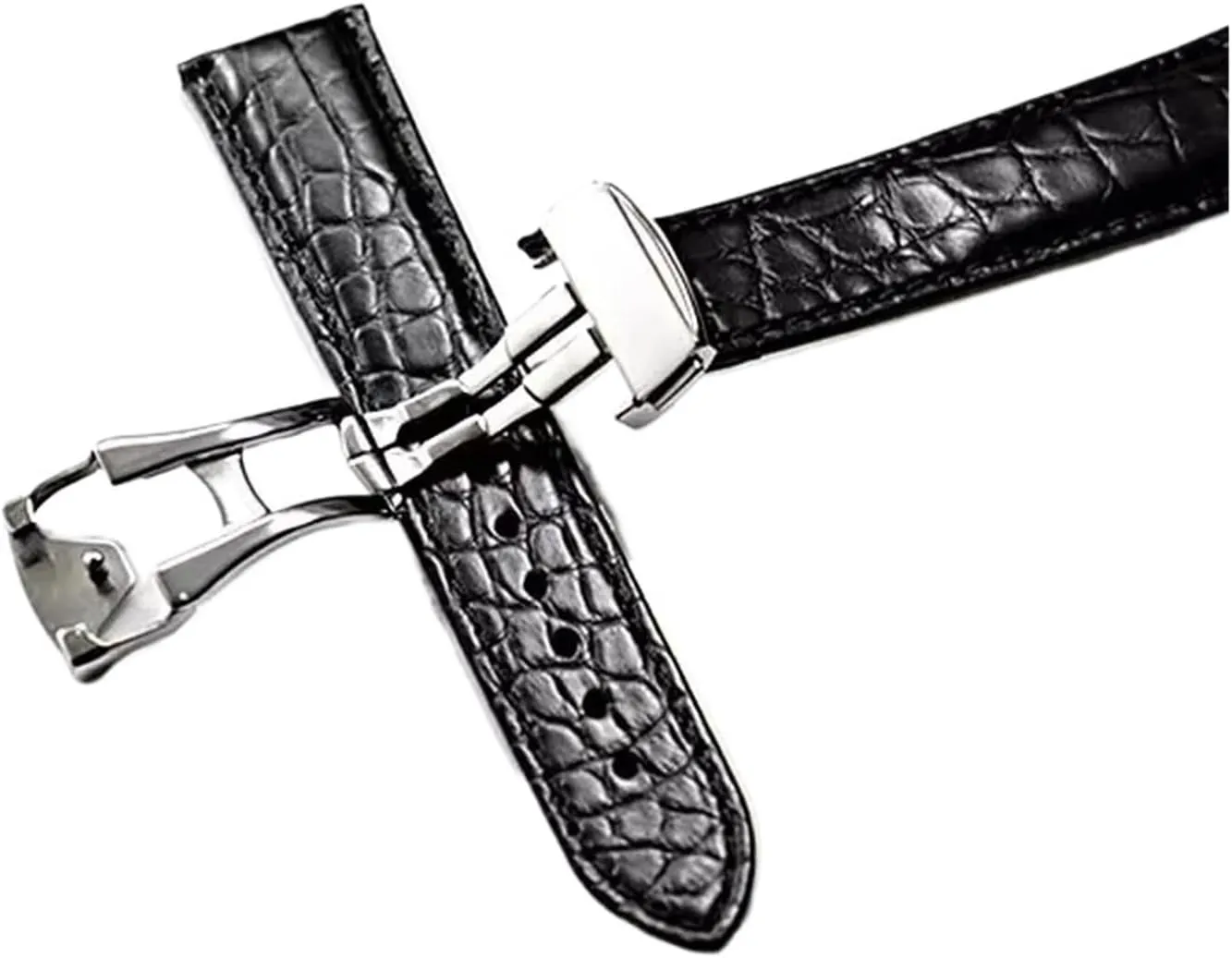 Crocodile Watchband Compatible with Rado Dia Master Coupole Series R22861165 R14129116 Watch Strap Men Women Bracelet 19mm(Black-Silver,20mm)