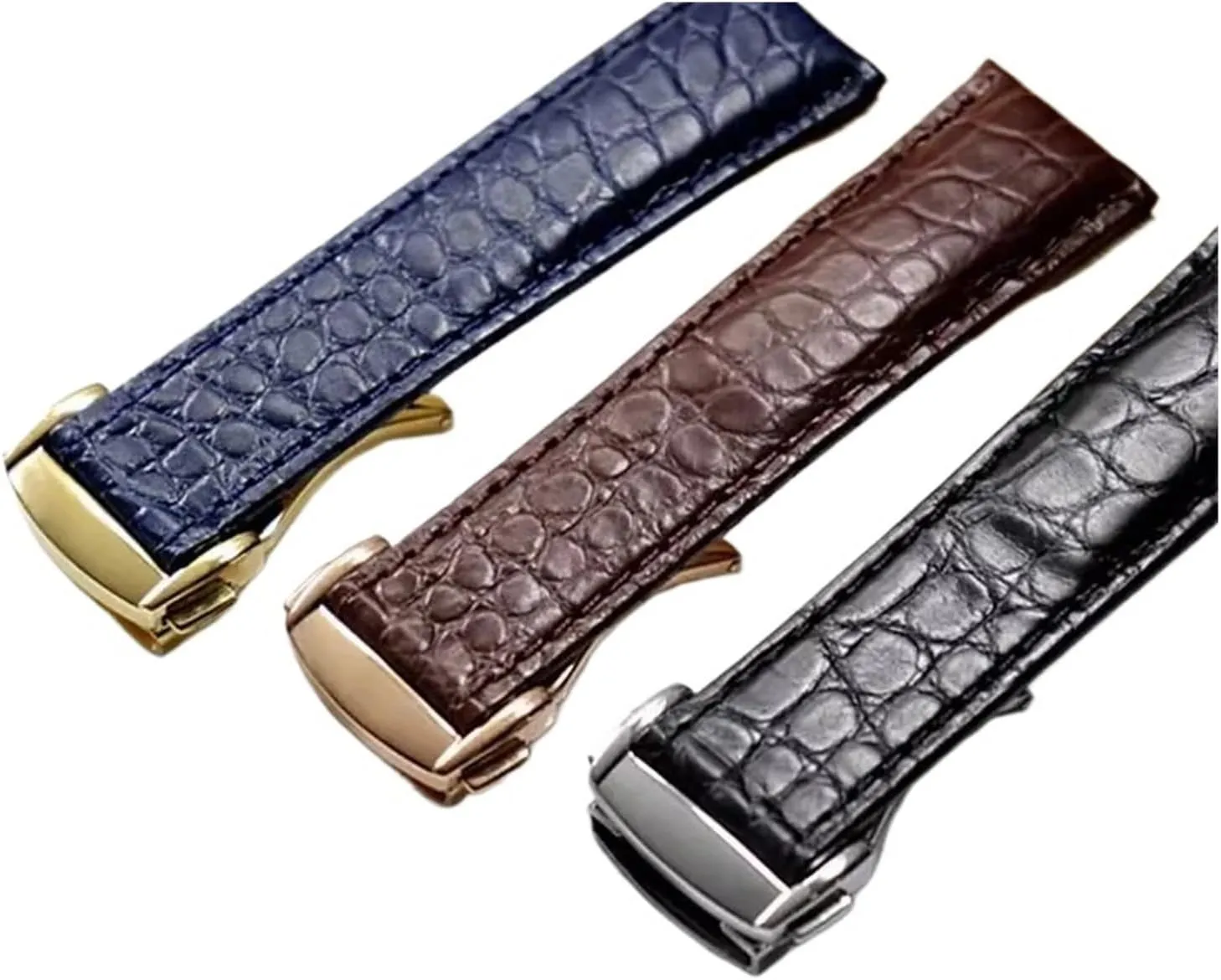 Crocodile Watchband Compatible with Rado Dia Master Coupole Series R22861165 R14129116 Watch Strap Men Women Bracelet 19mm(Black-Silver,20mm)