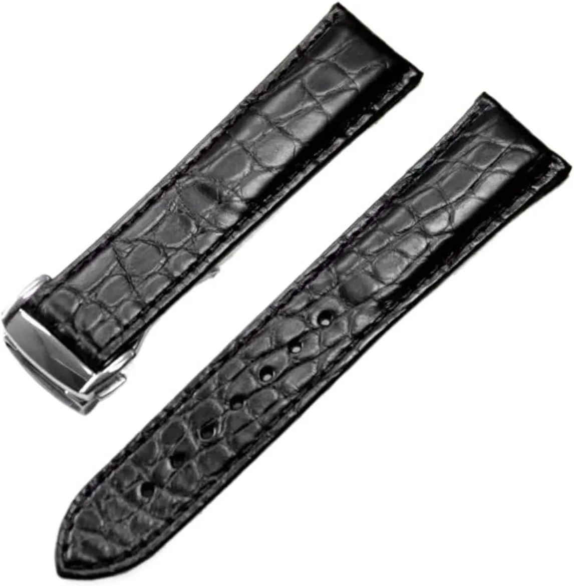 Crocodile Watchband Compatible with Rado Dia Master Coupole Series R22861165 R14129116 Watch Strap Men Women Bracelet 19mm(Black-Silver,20mm)