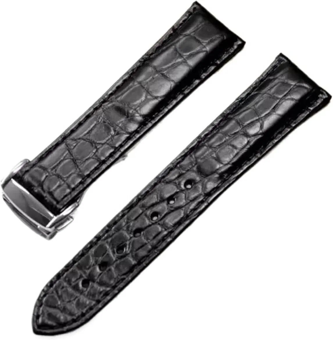 Crocodile Watchband Compatible with Rado Dia Master Coupole Series R22861165 R14129116 Watch Strap Men Women Bracelet 19mm(Black-Silver,20mm)