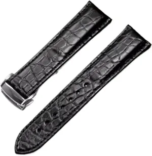 Crocodile Watchband Compatible with Rado Dia Master Coupole Series R22861165 R14129116 Watch Strap Men Women Bracelet 19mm(Black-Silver,20mm)