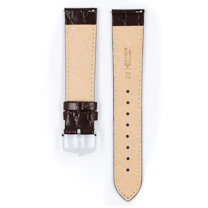 Crocograin Crocodile Embossed Leather Watch Strap QR, Long, 20mm wide - Brown - 12322810-2-20-SB