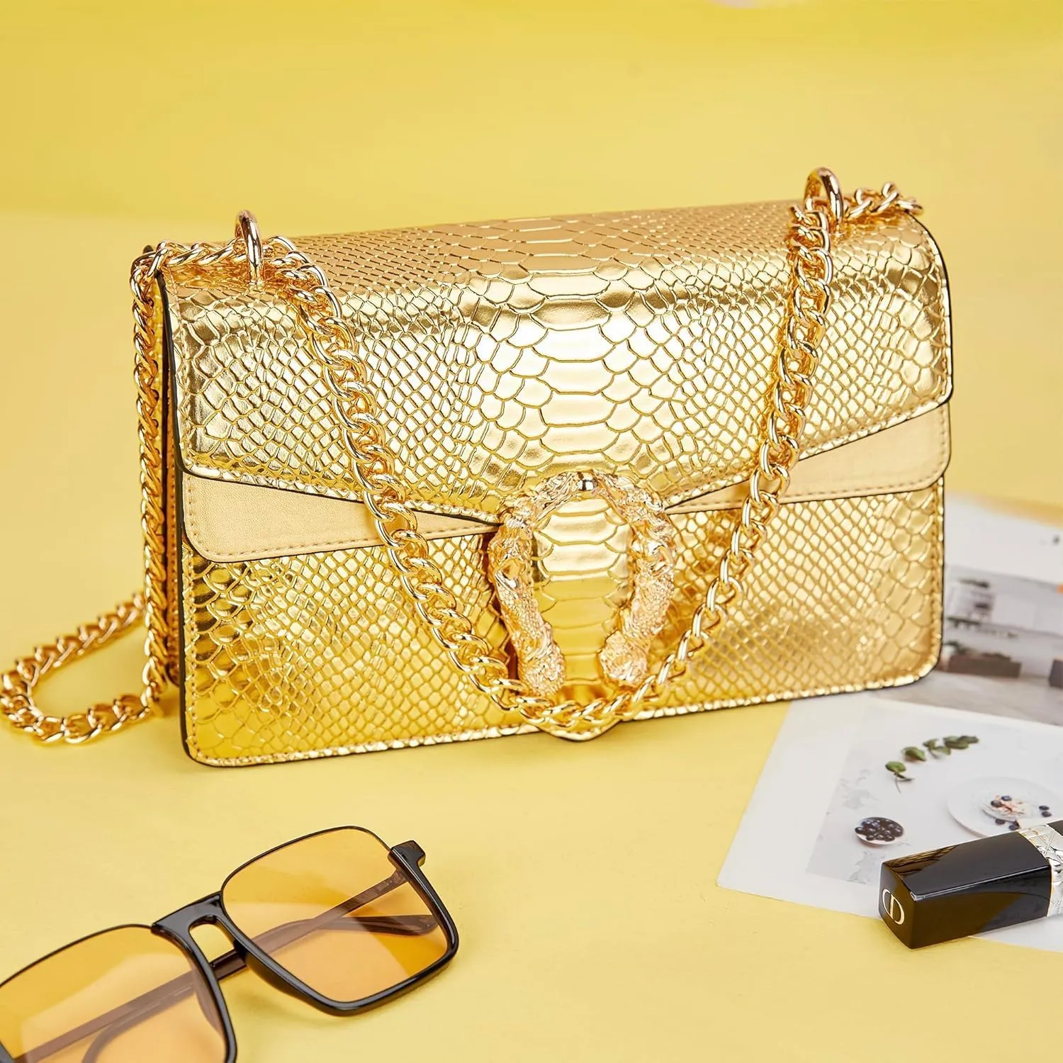 Crossbody Bag and Satchel Purse for Women Fashion Snake Print Chain Purse Luxury Shoulder Tote Bags PU Leather HandBag
