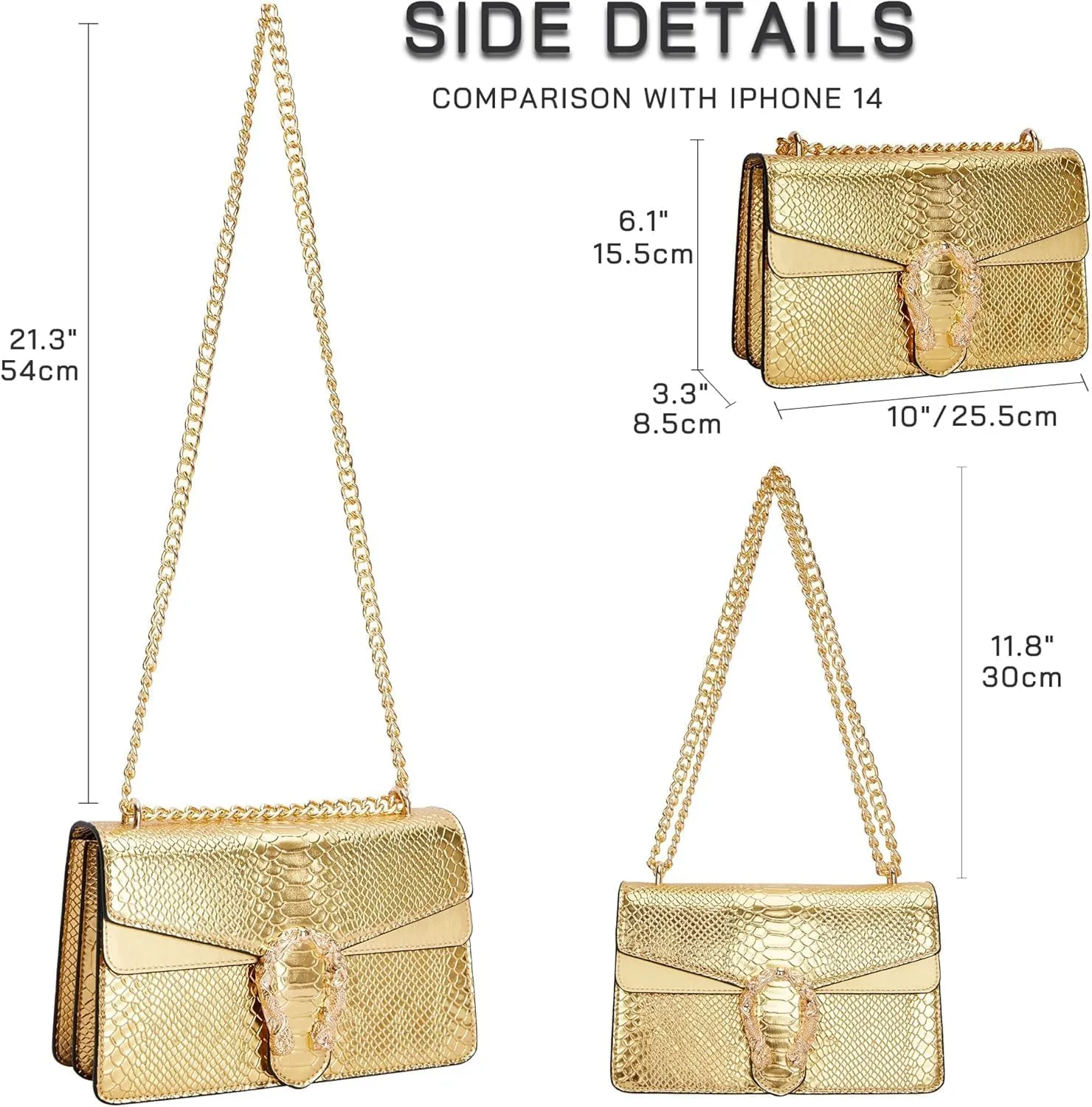 Crossbody Bag and Satchel Purse for Women Fashion Snake Print Chain Purse Luxury Shoulder Tote Bags PU Leather HandBag