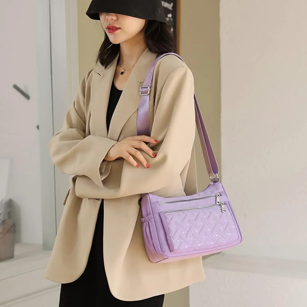 Crossbody Bag for Women Shoulder Handbag Nylon Multi-Pocket Bags Lightweight Work Travel Messenger Bag