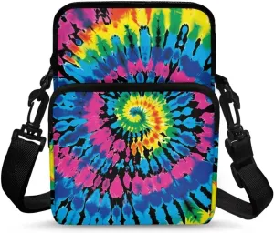 Crossbody Bags for Women Men Crossbody Bags Trendy with Extended Strap Double Layer Sling Bag Can Hold Phone, Camera, Glasses, Notebook, Wireless Earphone, Colorful Tie Dye