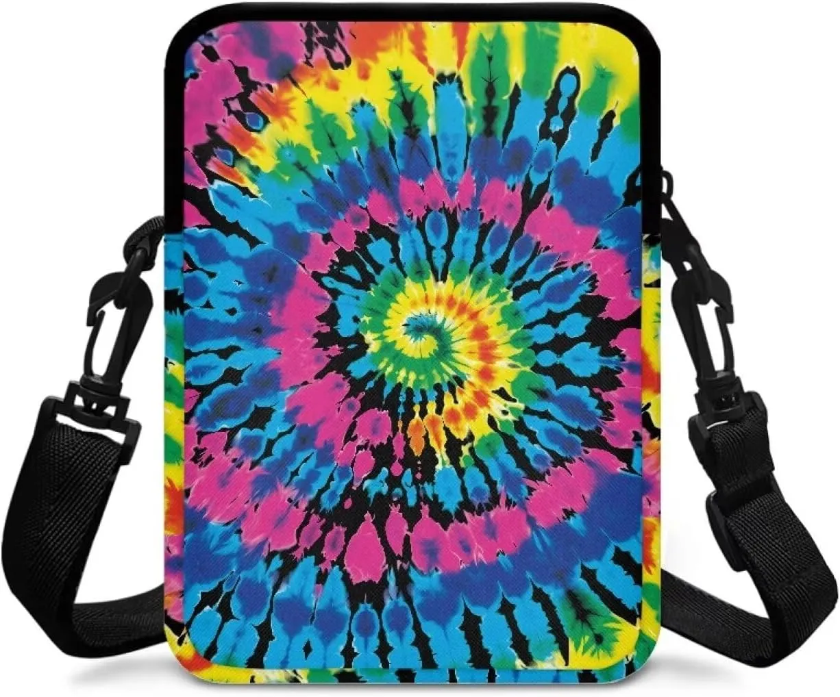 Crossbody Bags for Women Men Crossbody Bags Trendy with Extended Strap Double Layer Sling Bag Can Hold Phone, Camera, Glasses, Notebook, Wireless Earphone, Colorful Tie Dye