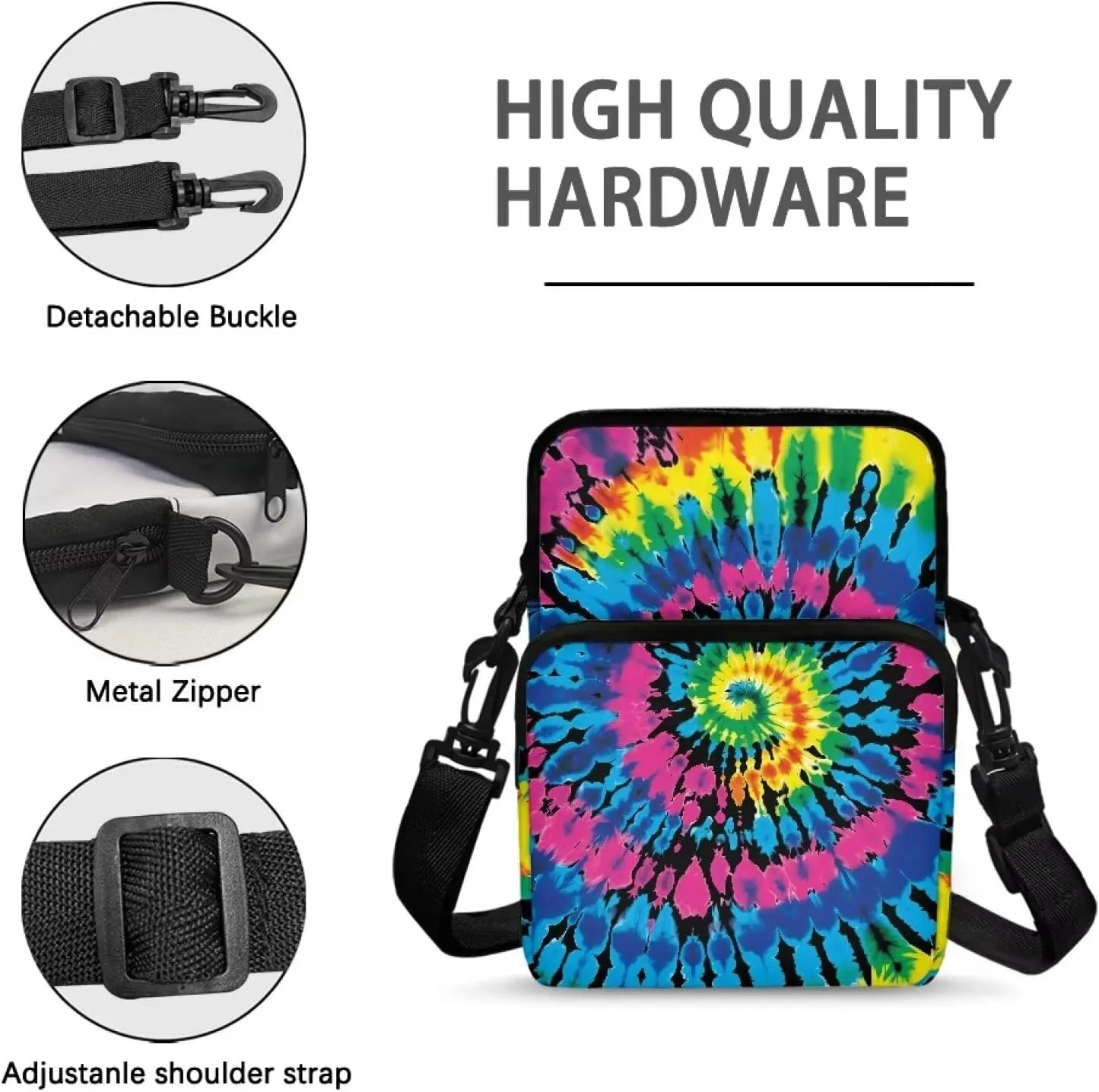 Crossbody Bags for Women Men Crossbody Bags Trendy with Extended Strap Double Layer Sling Bag Can Hold Phone, Camera, Glasses, Notebook, Wireless Earphone, Colorful Tie Dye