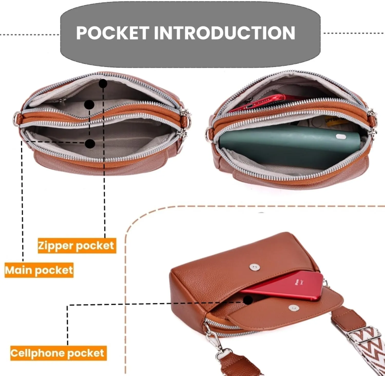 Crossbody Bags for Women, Vegan Leather Crossbody Purses with Wide Strap