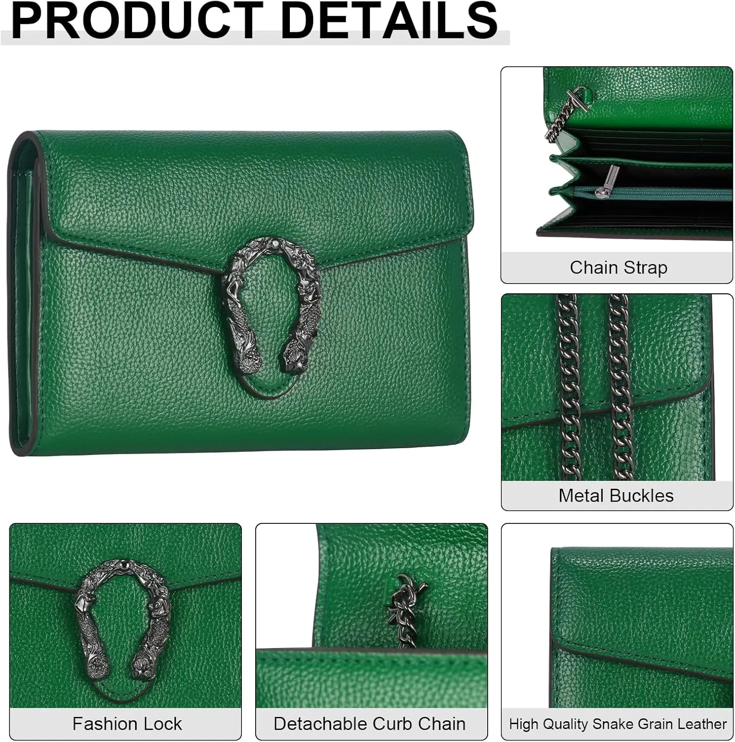 Crossbody Chain Purses for Women - Crocodile Snake Pattern Leather Shoulder Handbags Evening Clutch Satchel Bags
