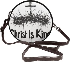 Crown Of Thorns Christ Is King Women Round Crossbody Bags Leather Sling Bag Purse