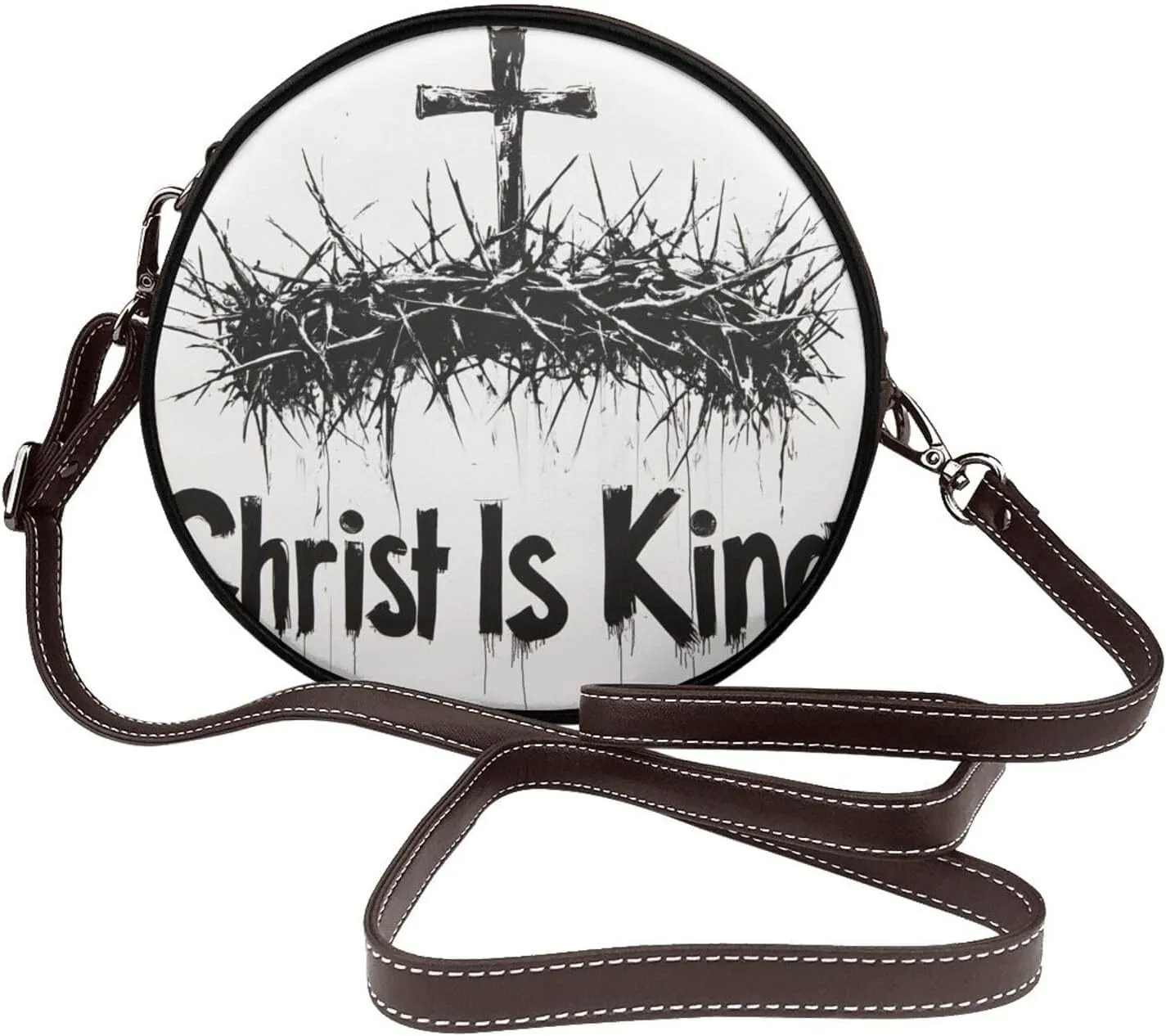Crown Of Thorns Christ Is King Women Round Crossbody Bags Leather Sling Bag Purse