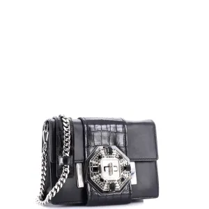 Crystal Ribbon Shoulder Bag City Calf and Crocodile Embossed Leather Small