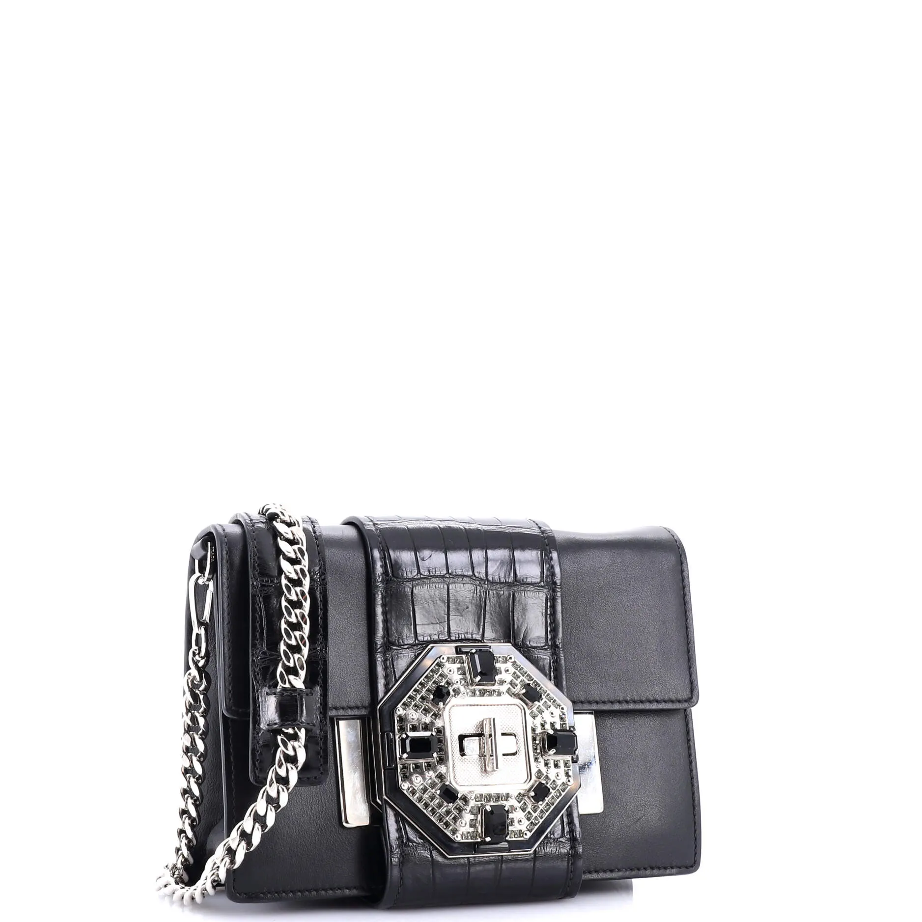 Crystal Ribbon Shoulder Bag City Calf and Crocodile Embossed Leather Small