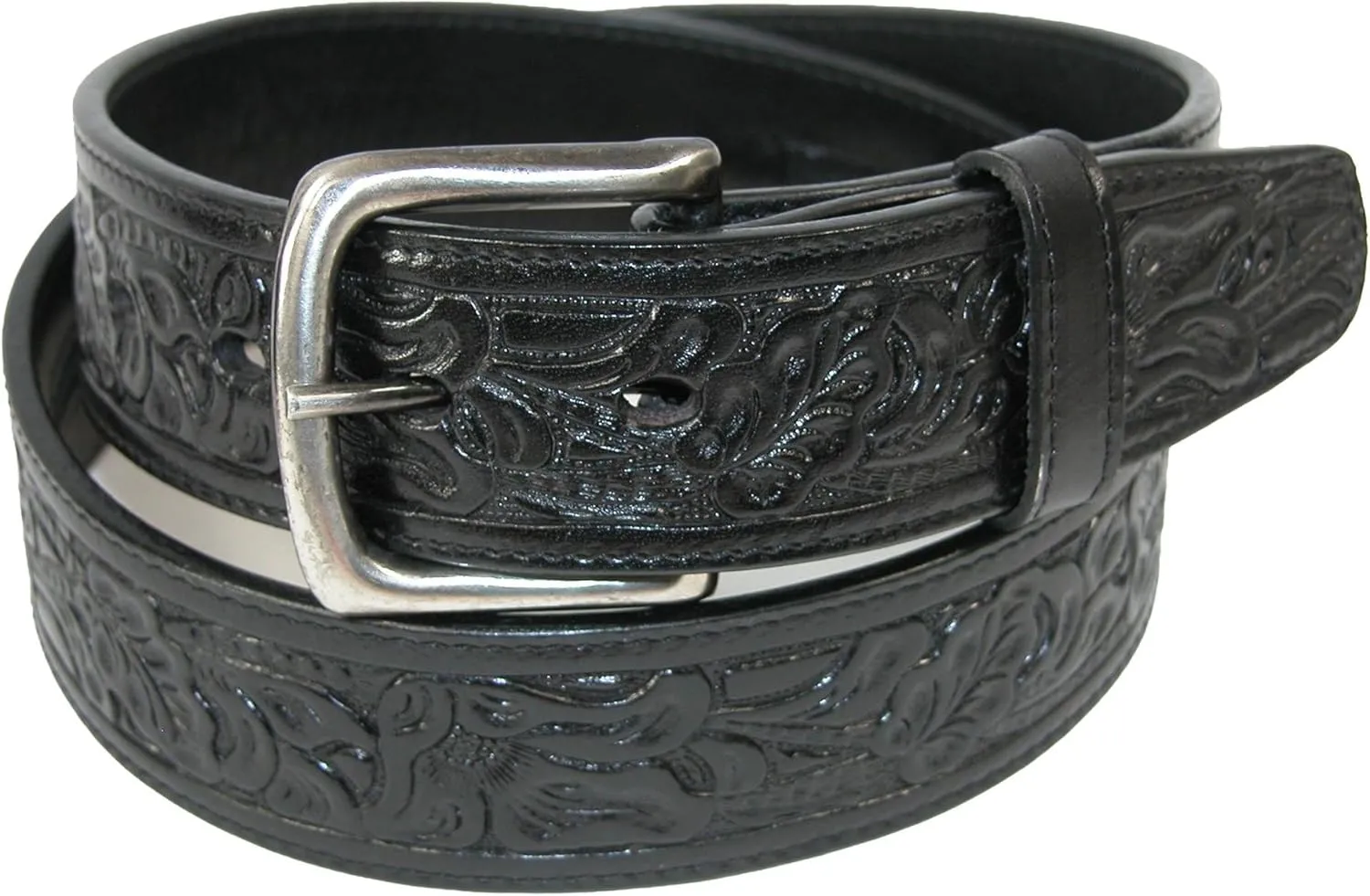 CTM® Embossed Leather Money Belt with Removable Buckle