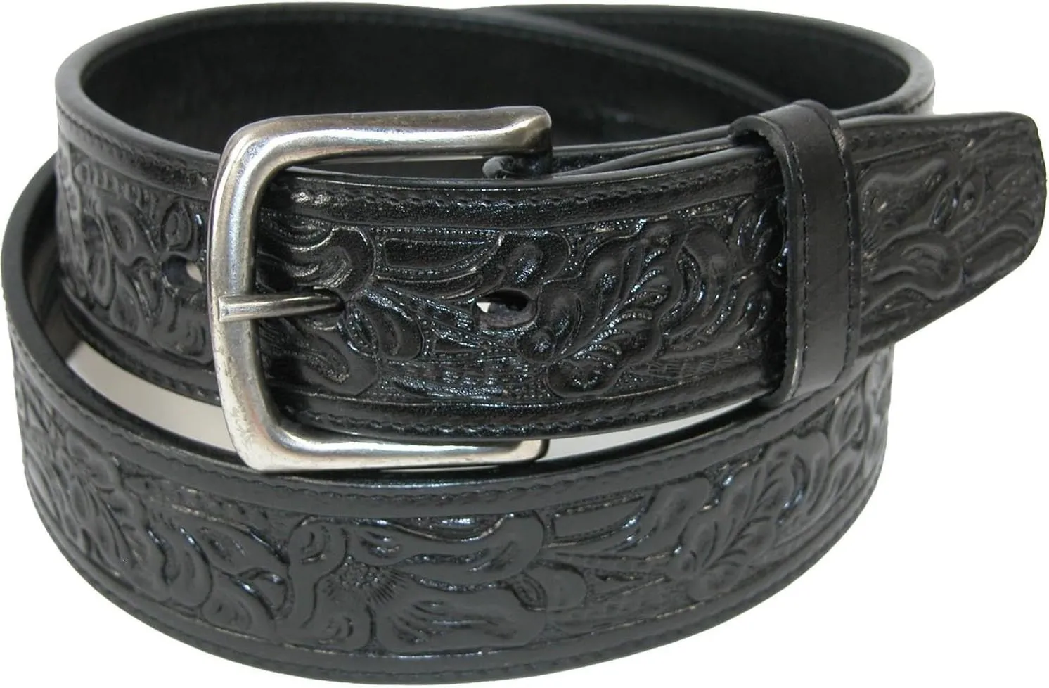 CTM® Embossed Leather Money Belt with Removable Buckle
