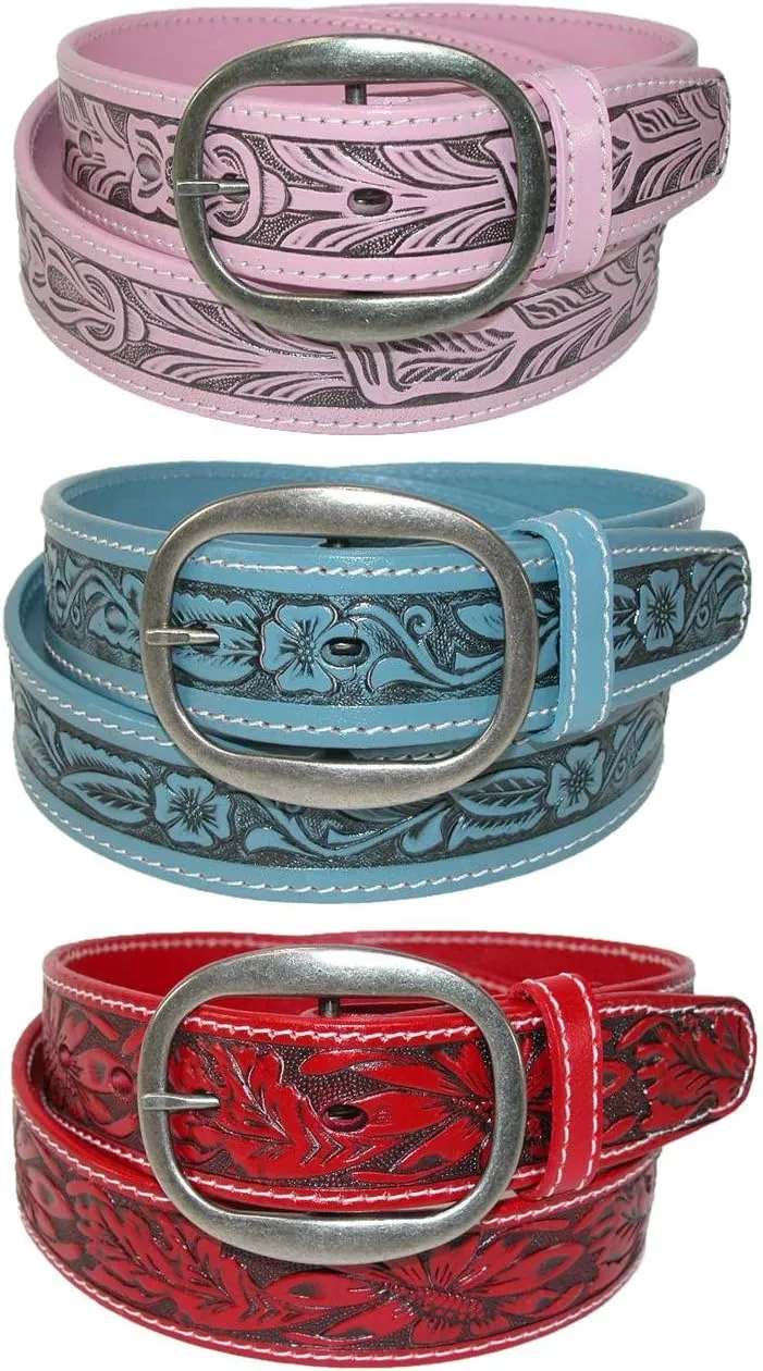 CTM® Leather Western Embossed Belt with Removable Buckle