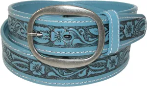 CTM® Leather Western Embossed Belt with Removable Buckle