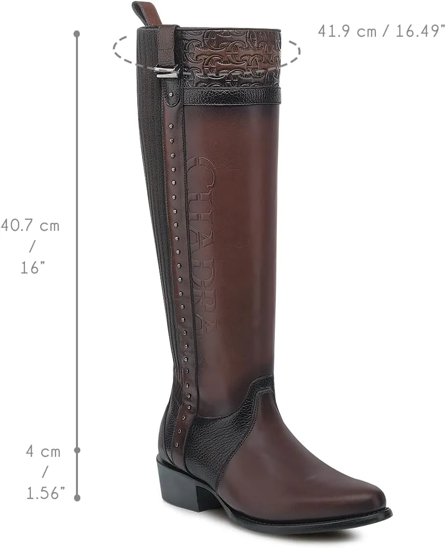 CUADRA Women’s High Boot in Bovine Leather with Studs and Decorative Strap Brown 4X01RS
