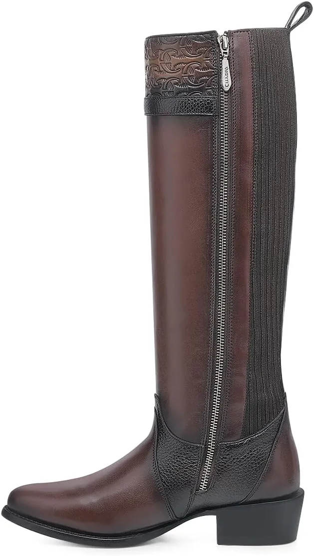 CUADRA Women’s High Boot in Bovine Leather with Studs and Decorative Strap Brown 4X01RS