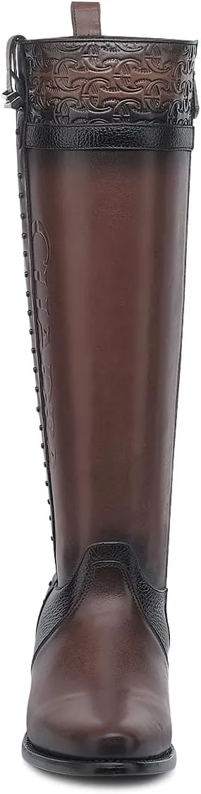 CUADRA Women’s High Boot in Bovine Leather with Studs and Decorative Strap Brown 4X01RS