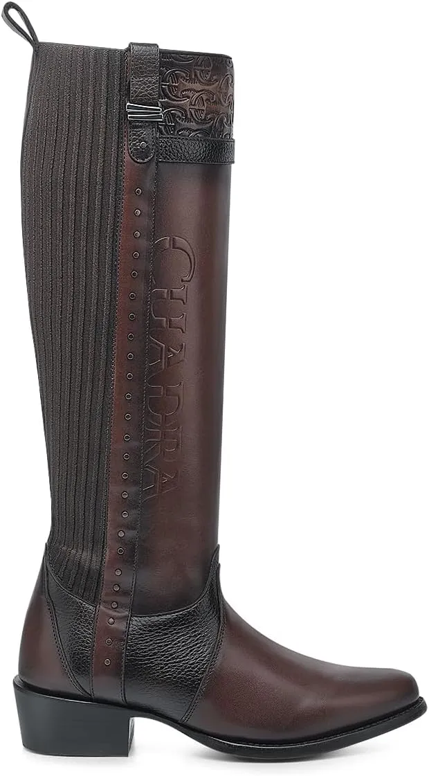 CUADRA Women’s High Boot in Bovine Leather with Studs and Decorative Strap Brown 4X01RS