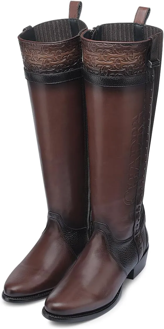 CUADRA Women’s High Boot in Bovine Leather with Studs and Decorative Strap Brown 4X01RS